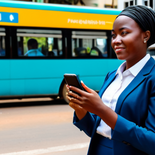Home 14 A professional woman in a modest business casual suit, standing confidently on a vibrant, bustling street in Maputo, Mozambique. She holds a smartphone, looking at the screen as if confirming a ride-hailing service or mobile money transaction. The street features modern buildings alongside hints of local architecture and activity. Bright daylight illuminates the scene. Professional photography, high detail, realistic, vivid colors. safe for work, appropriate content, fully clothed, professional dress, perfect anatomy, correct proportions, natural pose, well-formed hands, proper finger count, natural body proportions, family-friendly.