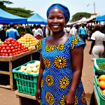 **

"A professional Mozambican woman in a modest, colorful *capulana* dress, selling vibrant fruits and vegetables at a bustling marketplace in Maputo, fully clothed, appropriate attire, safe for work, perfect anatomy, natural proportions, professional photography, high quality, natural lighting, *family-friendly*."

**